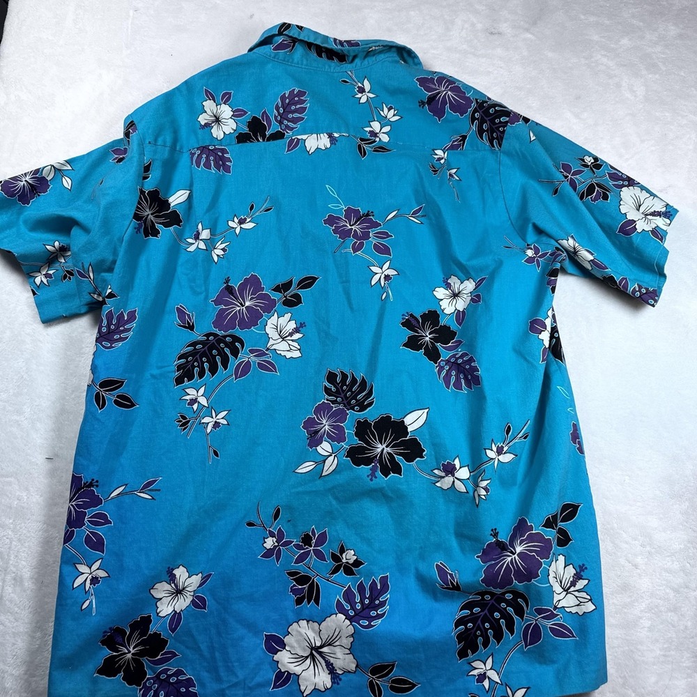 Made in Hawaii Shirt Mens Large Blue Aloha Hawaiian Floral Button Front USA - Picture 2 of 7